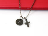 Black Small Cross Pendant Necklace, Womens Personalized Necklace, N2039