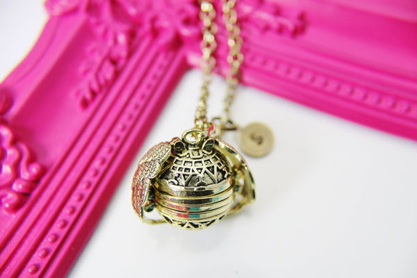 Best Gift for Mom, Great Grandma, Grandmother, Godmother, Aunt, Bronze Guardian Angel Wing Locket Necklace, Keepsake Photo Frame, N2144