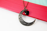 Halloween Black Heart Celestial Moon Charm Necklace Gift, Celestial Necklace, Celestial Jewelry, Personalized Gift, N2087