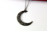 Halloween Black Celestial Moon Charm Necklace Gift, Celestial Necklace, Celestial Jewelry Gift, N2091