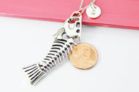 Silver Fishbone Charm Necklace, Fishbone Charm, Boyfriend gift,  Men Personalized Gift, N2097