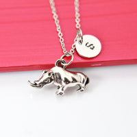 Silver Rhinoceros Charm Necklace Gift, Rhinoceros Charm, Rhino Charm, Rhinoceros Jewelry, Animal Charm, Personalized Gift, N2103