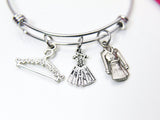 Clothing Retail Bracelet Gift, Silver Ornate Hanger Dress Blouse Trench Coat Charm Bracelet Necklace Keychain Option, N2145