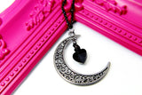 Halloween Black Heart Celestial Moon Charm Necklace Gift, Celestial Necklace, Celestial Jewelry, Personalized Gift, N2087