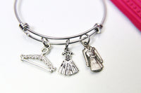 Clothing Retail Bracelet Gift, Silver Ornate Hanger Dress Blouse Trench Coat Charm Bracelet Necklace Keychain Option, N2145