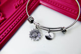 Silver Sunflower Charm Bracelet, Sunflower Charm, Flower Charm, Sunflower Jewelry, Personalized Gift, Gardening Gift, N1463