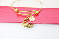 Gold Swan Charm Bracelet Personalized Customized Monogram Jewelry, N2163