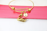 Gold Swan Charm Bracelet Personalized Customized Monogram Jewelry, N2163