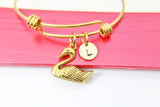 Gold Swan Charm Bracelet Personalized Customized Monogram Jewelry, N2163