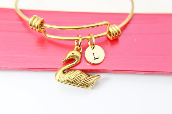 Gold Swan Charm Bracelet Personalized Customized Monogram Jewelry, N2163