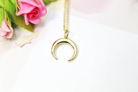 Gold Crescent Moon Charm Necklace, 18K Gold Plated Necklace, Moon Jewelry, N2165