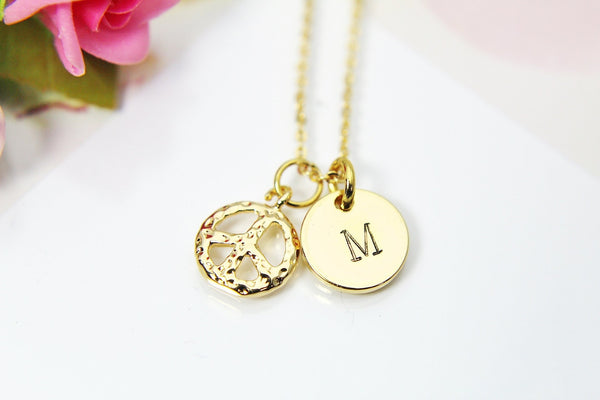 Gold Peace Charm Necklace, 18K Gold Plate Peace Sign Charm, Peace Gift, Stamp Initial or Zodiac Constellations, Personalized Gift, N2170