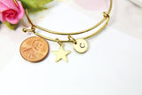 Gold North Star Charm Bracelet, 18K Gold Plated Star, Stainless Steel Bracelet, Personalized Initial or Zodiac Constellations Gifts, N2180