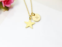 Gold North Star Charm Necklace, 18K Gold Plated Star Charm, Hand Stamp Personalized Initial or Zodiac Constellations Gift, N2181