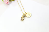 Gold Goldfish Charm Necklace, 18K Gold Plated Goldfish Fish Charm, Hand Stamp Personalized Initial or Zodiac Constellations Gift, N2182