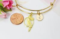 Gold Parrot Charm Bracelet, 18K Gold Plated Parrot Charm, Stainless Steel Bracelet, Personalized Initial or Zodiac Constellations Gift N2199