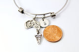 Silver Pizza Charm Bangle Bracelet, Food Jewelry, Personalized Initial