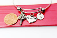 Silver Heart Flower Girl Bouquet Flower Charm Bracelet, Flower Girl Proposal Gift, Personalized Gift, N2209