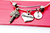 Silver Heart Flower Girl Bouquet Flower Charm Bracelet, Flower Girl Proposal Gift, Personalized Gift, N2209