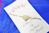 Gold Heart Bracelet, Micro Pave AAA Cubic Zirconia Heart Jewelry, G260