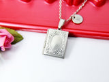 Silver Book Locket Charm Necklace, Stainless Steel Chain Necklace, Personalized Jewelry, L005