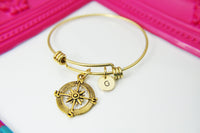 Best Christmas Gift, Gold Compass Charm Bracelet, Personalized Jewelry, N1123E