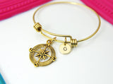 Best Christmas Gift, Gold Compass Charm Bracelet, Personalized Jewelry, N1123E