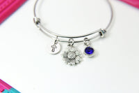 Silver Cross Sunflower Charm Bracelet, Stainless Steel Bracelet, Birthstone Jewelry, Flower Girl Jewelry, N2274