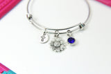 Silver Cross Sunflower Charm Bracelet, Stainless Steel Bracelet, Birthstone Jewelry, Flower Girl Jewelry, N2274