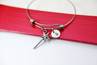 Thai Sterling Silver Plated Magic Wand Charm Bracelet, Stainless Steel Bangle Wand Charm, Personalized Initial Bracelet Gift, N2157