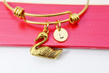 Gold Swan Charm Bracelet Personalized Customized Monogram Jewelry, N2163