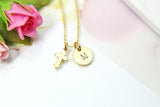 Gold Cross Charm Necklace, 18K Gold Plate Cross Charm, Stamp Initial or Zodiac Constellations, Personalized Gift, N2173