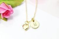 Gold Heart  Charm Necklace, 18K Gold Plated Heart Charm, Dainty Necklace, Stamp Initial or Zodiac Constellations, Personalized Gift, N2178