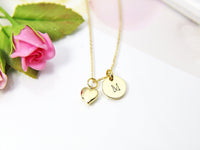 Gold Heart  Charm Necklace, 18K Gold Plated Heart Charm, Dainty Necklace, Stamp Initial or Zodiac Constellations, Personalized Gift, N2178