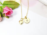 Gold Heart  Charm Necklace, 18K Gold Plated Heart Charm, Dainty Necklace, Stamp Initial or Zodiac Constellations, Personalized Gift, N2178