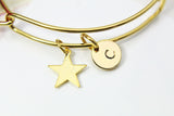 Gold North Star Charm Bracelet, 18K Gold Plated Star, Stainless Steel Bracelet, Personalized Initial or Zodiac Constellations Gifts, N2180