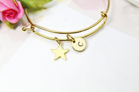 Gold North Star Charm Bracelet, 18K Gold Plated Star, Stainless Steel Bracelet, Personalized Initial or Zodiac Constellations Gifts, N2180