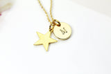 Gold North Star Charm Necklace, 18K Gold Plated Star Charm, Hand Stamp Personalized Initial or Zodiac Constellations Gift, N2181