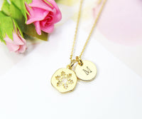 Gold Snowflake Charm Necklace, 18K Gold Plated Snowflake Charm, Hand Stamp Personalized Initial or Zodiac Constellations Gift, N2183