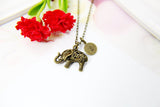 Bronze Elephant Charm Necklace, Wild Animal Charm, Initial Necklace, Personalized Jewelry, N2279