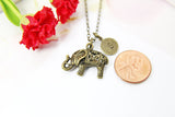 Bronze Elephant Charm Necklace, Wild Animal Charm, Initial Necklace, Personalized Jewelry, N2279