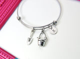 Silver Water Bucket Bracelet, Pick Spade Garden Tool Shovel Charm, Gardening Gardener Gift, Personalized, N1116-A