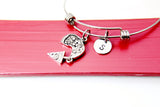 Silver Pizza Charm Bangle Bracelet, Food Jewelry, Personalized Initial