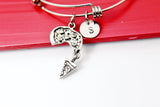Silver Pizza Charm Bangle Bracelet, Food Jewelry, Personalized Initial