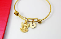 Guardian Angel Bracelet, Guardian Angel Charm Bangle, Gold Guardian Angel Charm, Birthday Gift, Christmas Gift, Personalized Initial, N286E