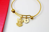 Guardian Angel Bracelet, Guardian Angel Charm Bangle, Gold Guardian Angel Charm, Birthday Gift, Christmas Gift, Personalized Initial, N286E