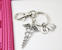 Caduceus Keychain, Caduceus Graduation Charm Keychain, Doctor Nurse Orthopedic Audiology Paramedic EMT Optometrist Graduation Gift, N2222