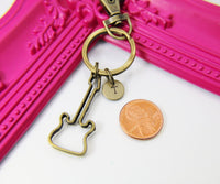 Musician Keychain, Bronze Guitar Charm Keychain, Music Instrument Charm, Personalized Gift, N2225