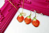 Strawberry Necklace, Gold Strawberry Charm Earrings, Red Strawberry Charm, Fruit Charm, Foodie Gift, Personalized Gift, N2232