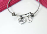 Silver Happy Retirement Charm Bracelet,  Happy Retirement Gift, Stainless Steel Bangle, Personalized Initial Jewelry, N2296